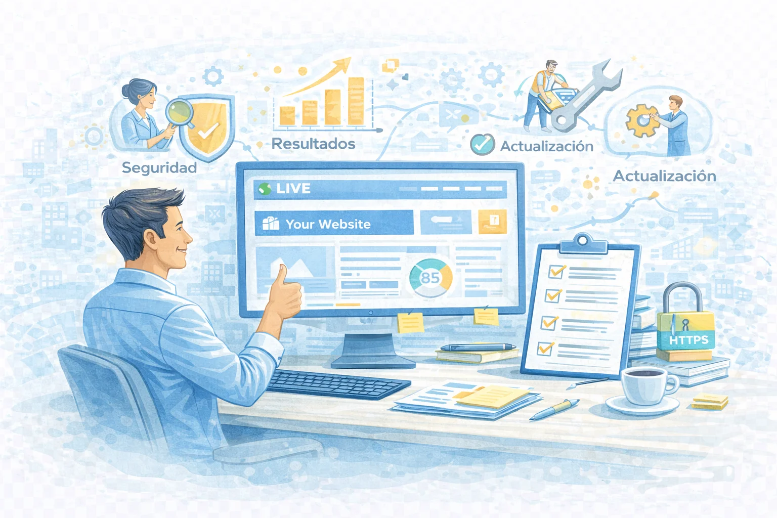 Entrega y mejora continua en desarrollo web WordPress con publicación, revisión final y mantenimiento técnico