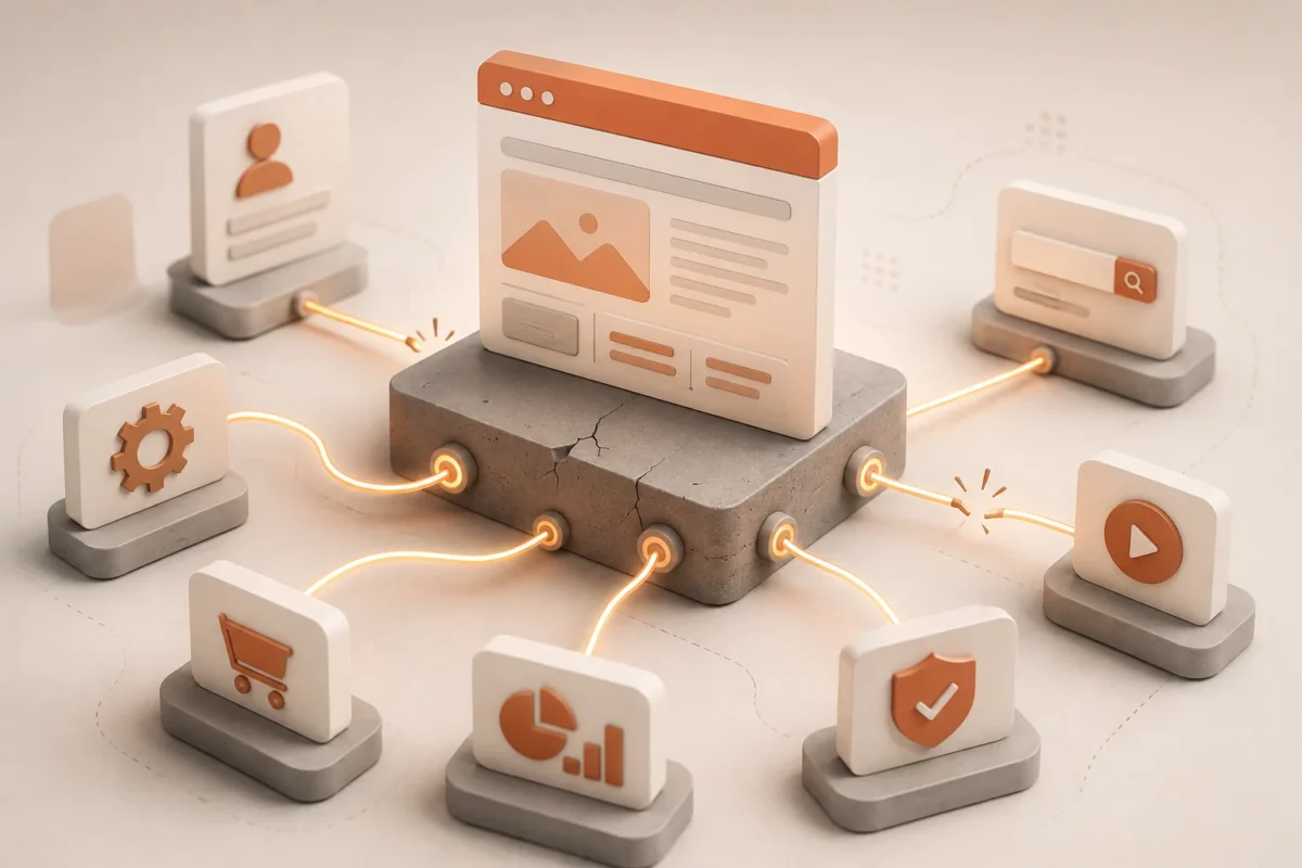 Interfaz web con una base conectada a varios componentes afectados por un mismo cambio